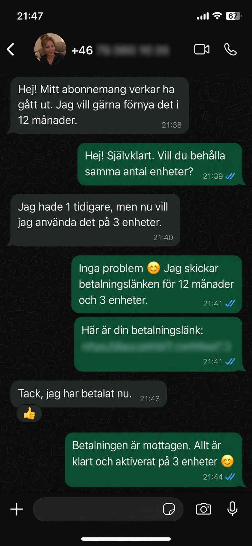 Verified Swedish customer renewing Nordic IPTV for 12 months and 3 devices
