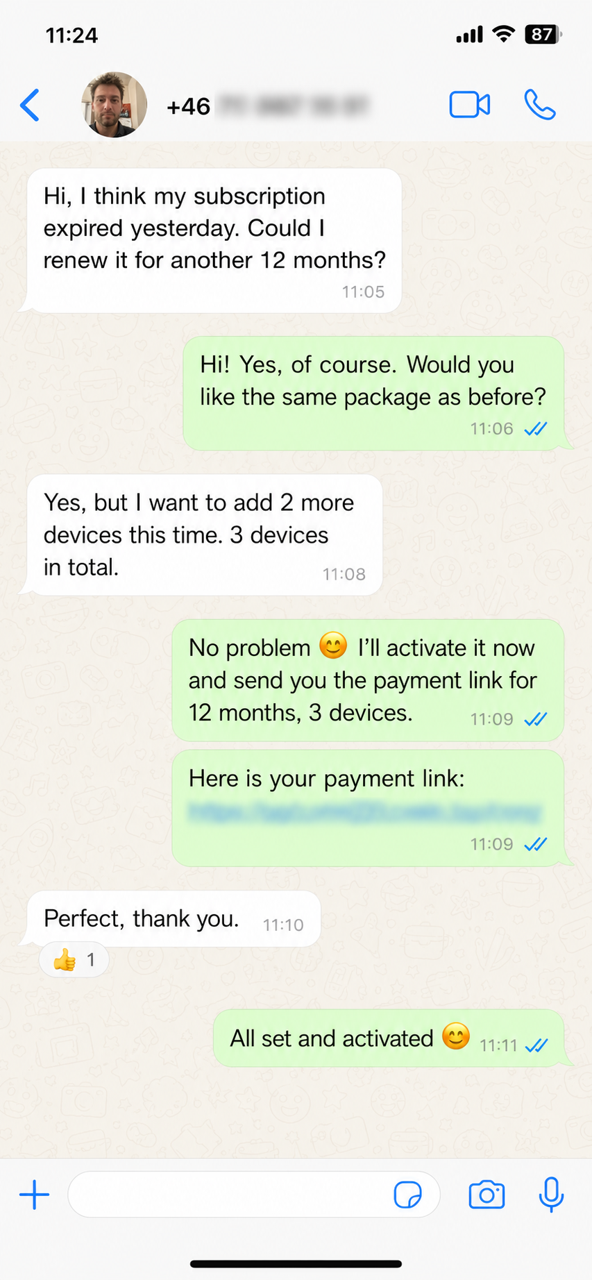 Verified Swedish customer renewing Nordic IPTV for 12 months and 3 devices