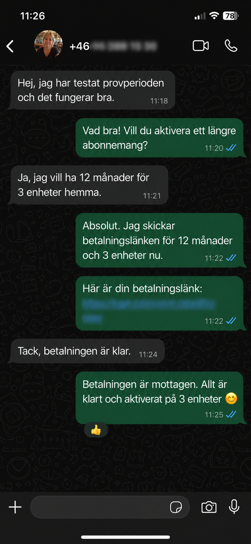 Verified Swedish customer activating Nordic IPTV for 12 months and 3 devices after a trial