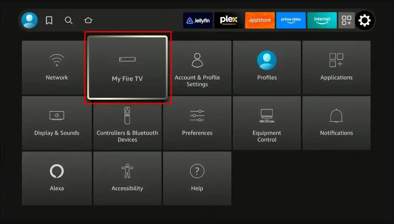 Firestick Settings menu with My Fire TV highlighted