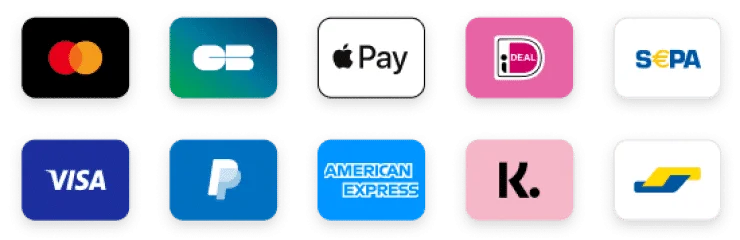 Accepted payments: Mastercard, Visa, American Express, PayPal, Apple Pay, Klarna and more